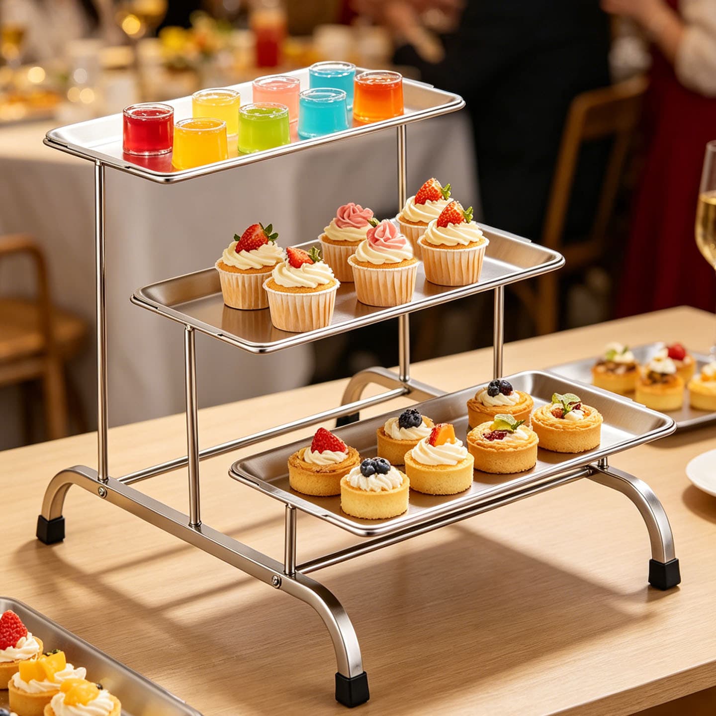 Cross-border Three-Tier Dessert Stand Cake Fruit Display Rack Hotel Buffet Multi-layer Stainless Steel Tray