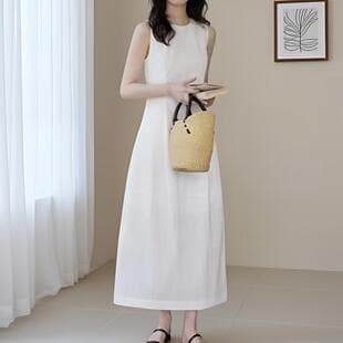 French Simple Sleeveless White Dress for Women Summer New Waist Slimming Age-Defying Black Slip Dress Long Dress