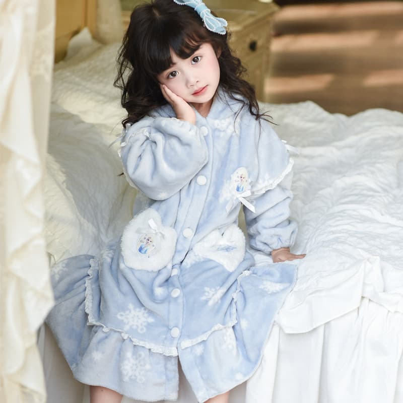 Elsa autumn and winter girls flannel coral velvet home wear pajamas set nightgown Elsa skirt princess cute style