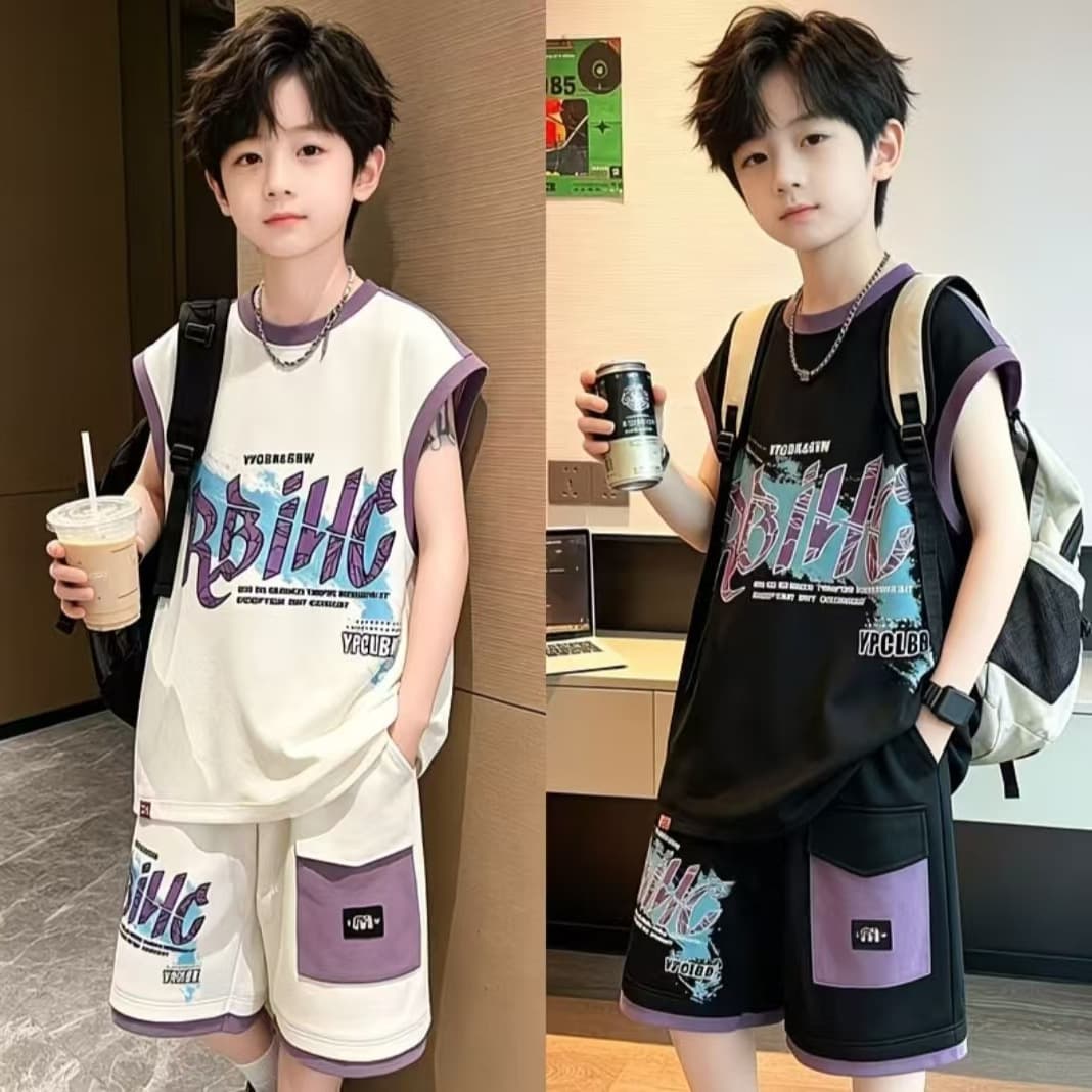 Boys suit 2026 new children's Korean style short-sleeved shorts casual two-piece suit for older children