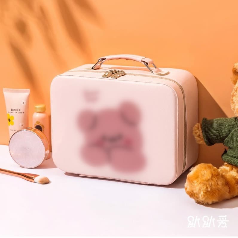 Bear cosmetic bag portable cartoon wedding box bridesmaid suitcase makeup wedding cosmetics storage portable