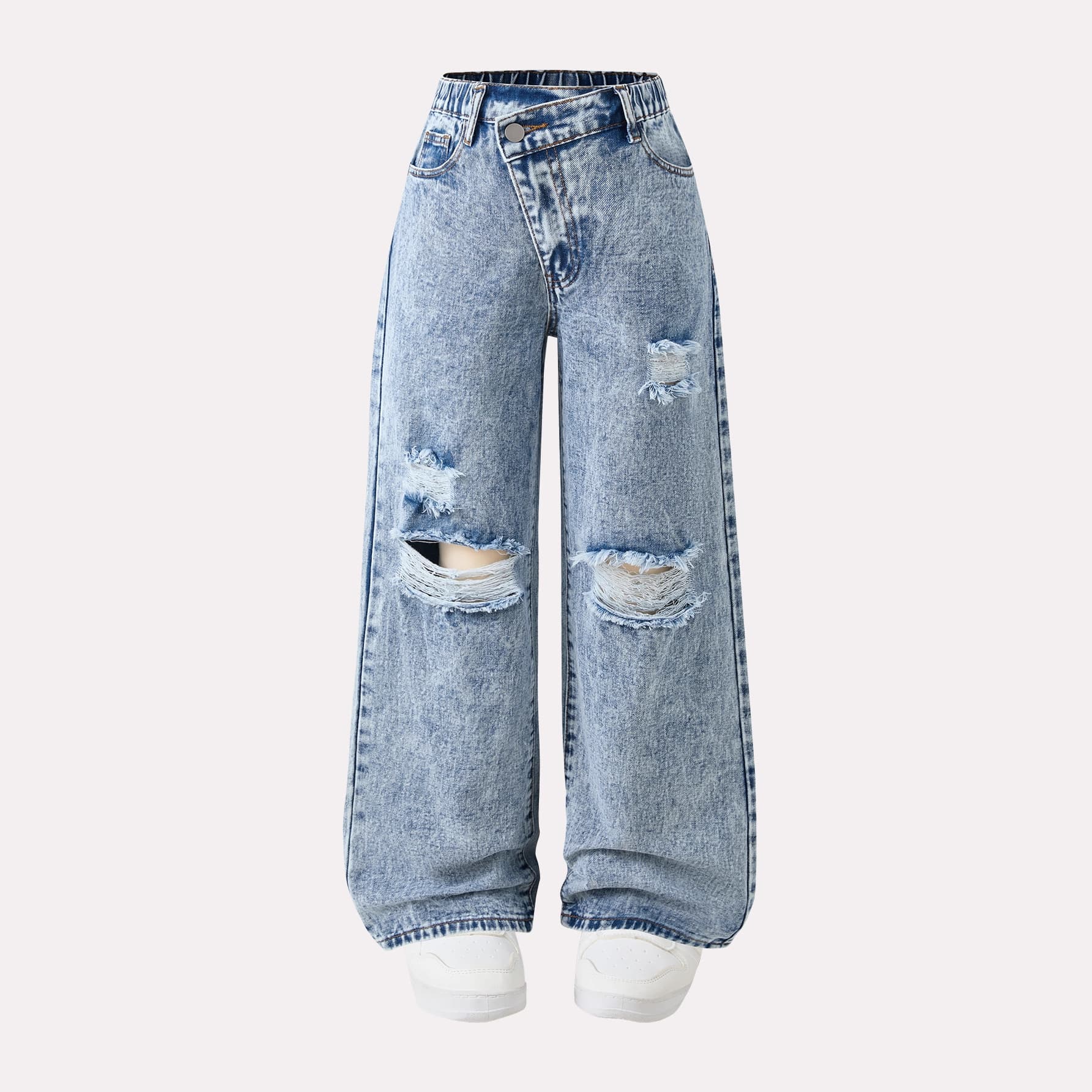 Cross-border Amazon Supply for Big Girls 2026 New Loose Ripped Irregular Design Wide-leg Pants