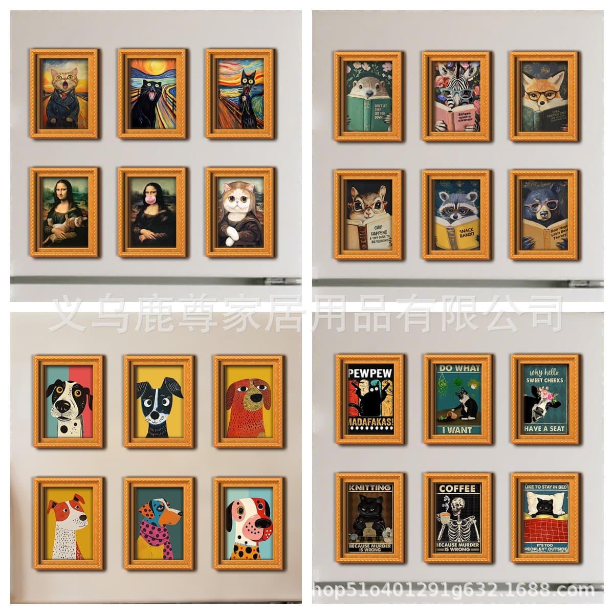 Cute Cross-Border Raccoon Reading Book Double-Layer Wooden Magnetic Photo Frame Vintage Fridge Magnet Wholesale Decorative Props