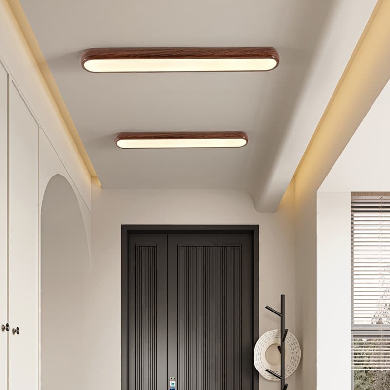Minimalist Japanese Retro Walnut Wood Grain Hallway Light, New Chinese Style Balcony Entrance Cloakroom Ceiling Light