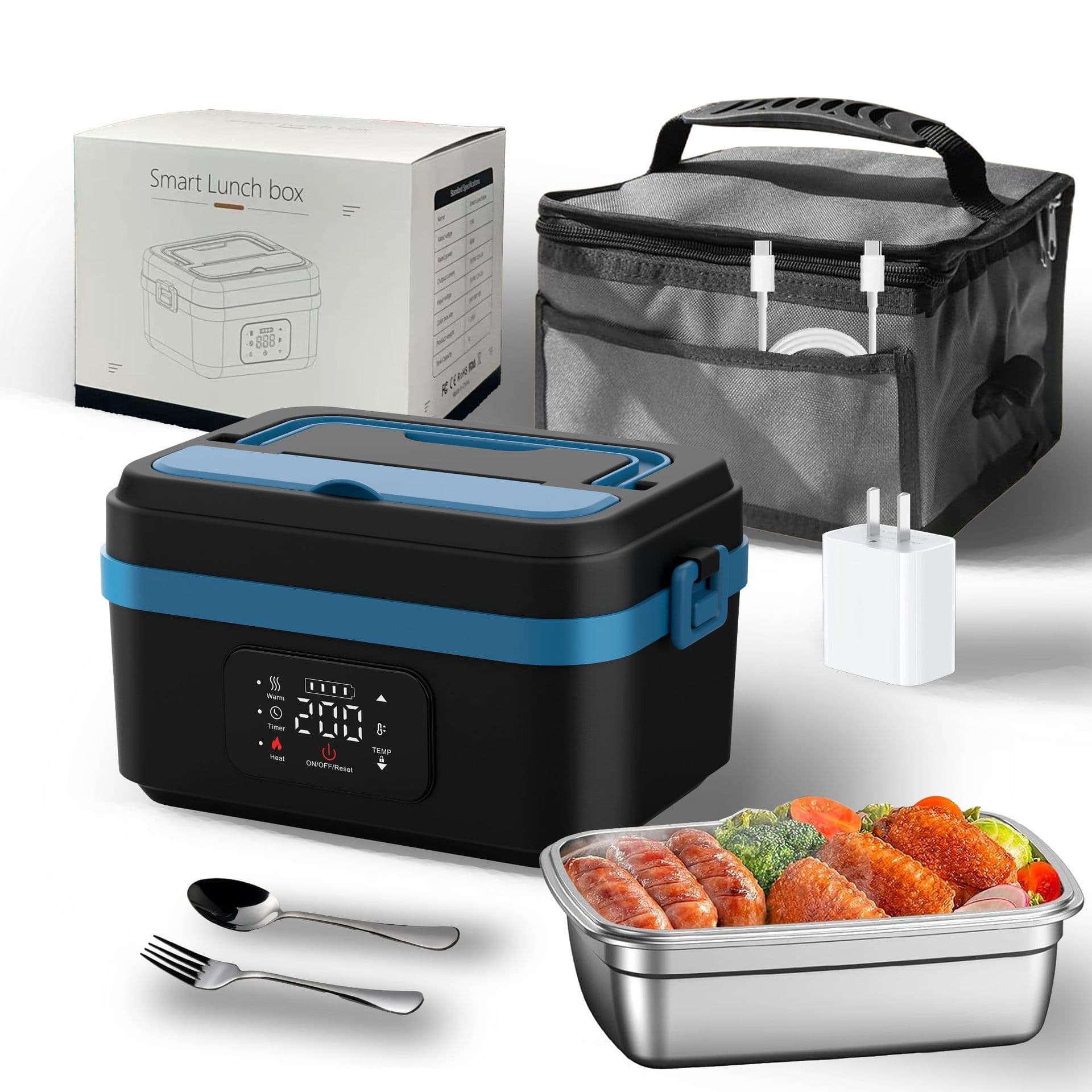Waterless Outdoor Fishing Home Multifunctional Smart Charging Steaming Heating Lunch Box Portable Electric Lunch Box