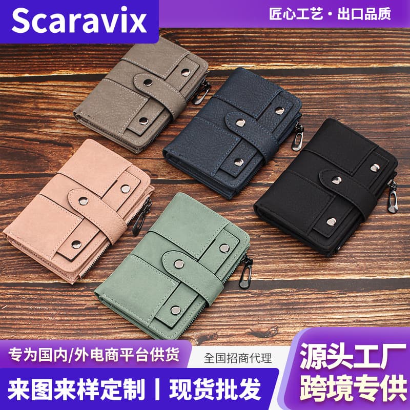 Cross-border Korean Style Student Wallet for Women Solid Color Coin Purse Women's Wallet with Buckle Multi-card Slot Money Clip Strict Selection
