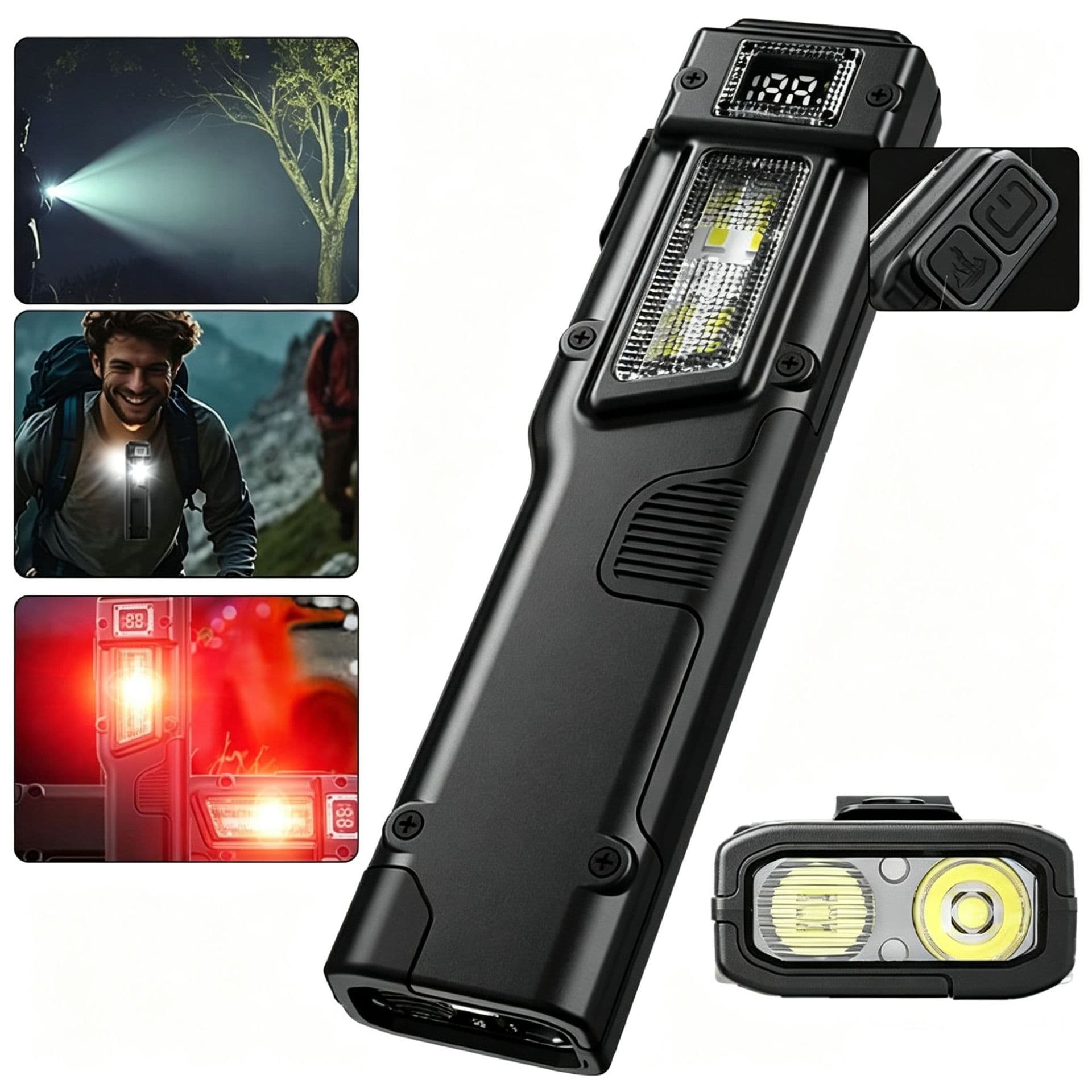 Cross-border pen clip flashlight dual wick + side light outdoor emergency red light warning light ultra-thin portable work light