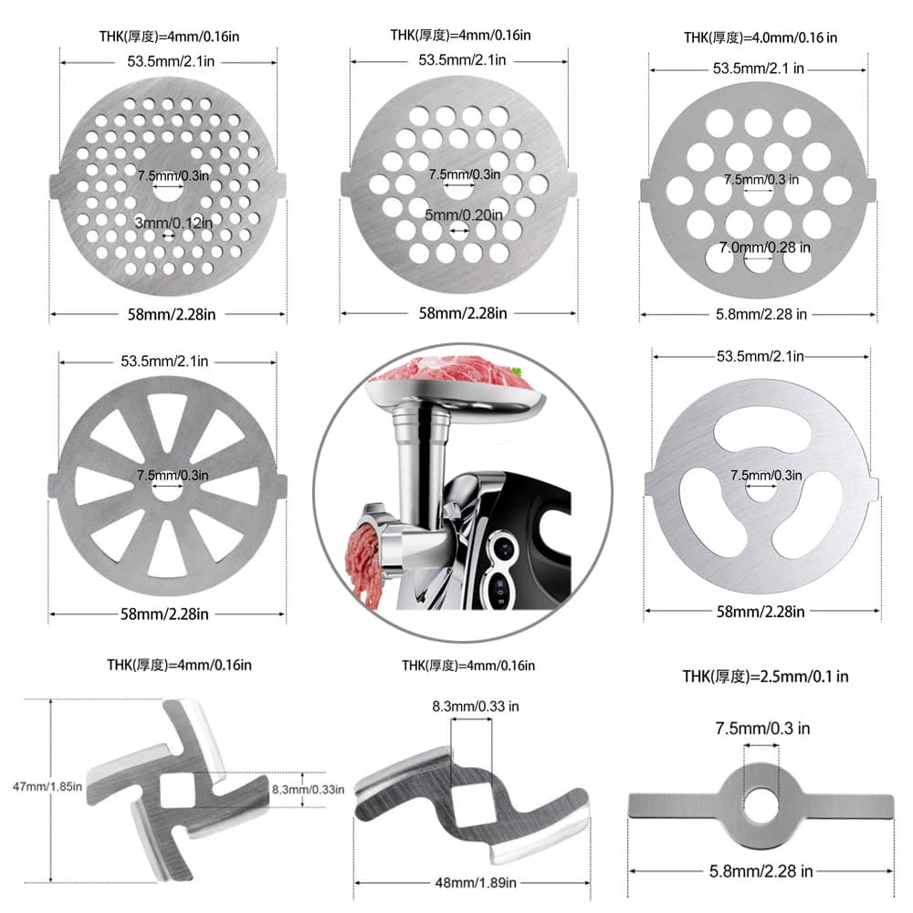 Factory Wholesale Stainless Steel Blade Mesh and Hole Plate for Cross-Border Household Meat Grinder Accessories, Sausage Stuffer Blade Disc and Hole Plate