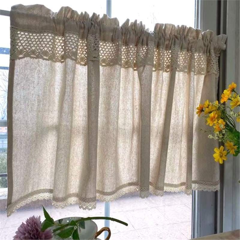 Nordic Simple Cotton-Linen Blend Half Door Curtain, Minimalist Linen Solid Color Bathroom Light-Blocking Short Curtain for Cabinet