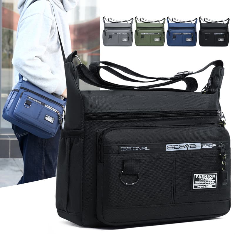 Five-Layer Multi-Compartment Men's Crossbody Bag, Large-Capacity Multi-Pocket Business Bag, Men's Shoulder Bag, Waterproof and Wear-Resistant Backpack