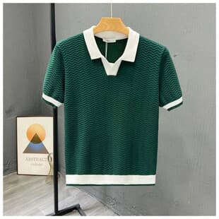 2026 Cross-Border Summer British Style Premium Contrast Lapel Knitted Polo Shirt for Men Vintage Elegant Fashion Casual