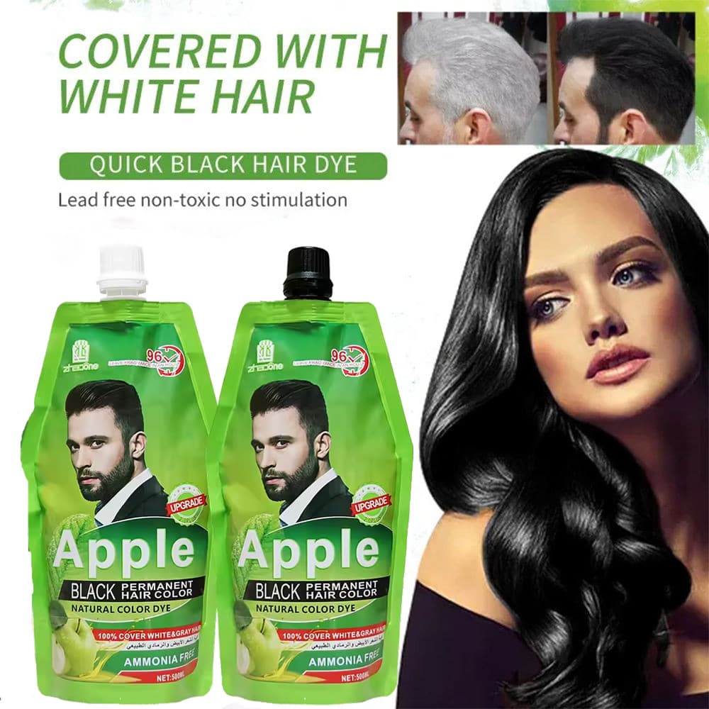 Cross-Border New Product 96-Hour Apple Hair Dye Black Oil Clear Water Type 1000ml Non-Stick Scalp No Bleach Black Hair Dye