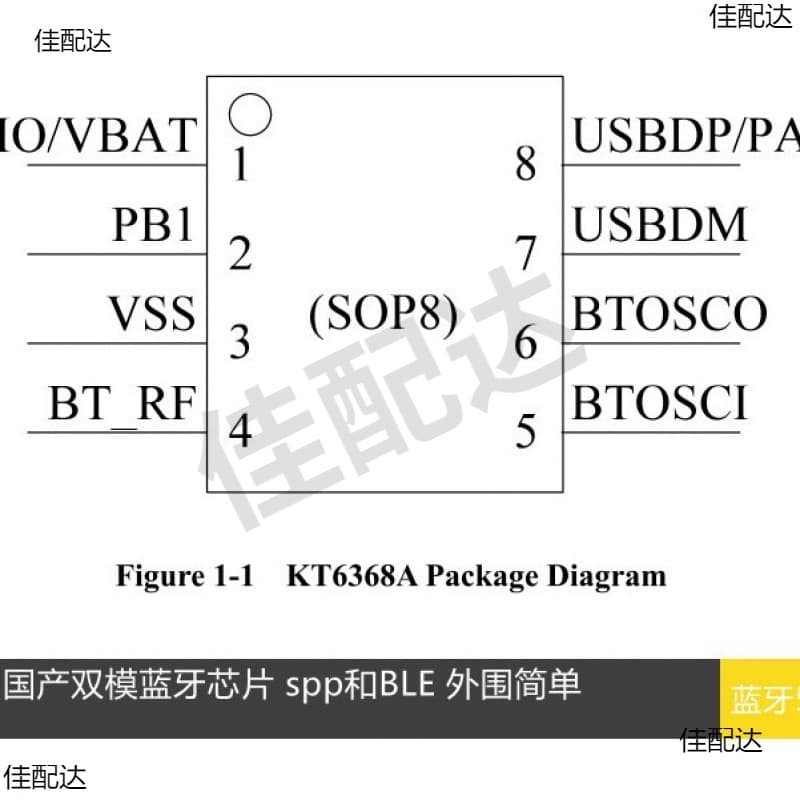 Bluetooth Audio Chip KT6368A Chip IC Module Serial Port 5.1 Dual-Mode BLE SPP Jie Li SOP8 AT Command Transparent