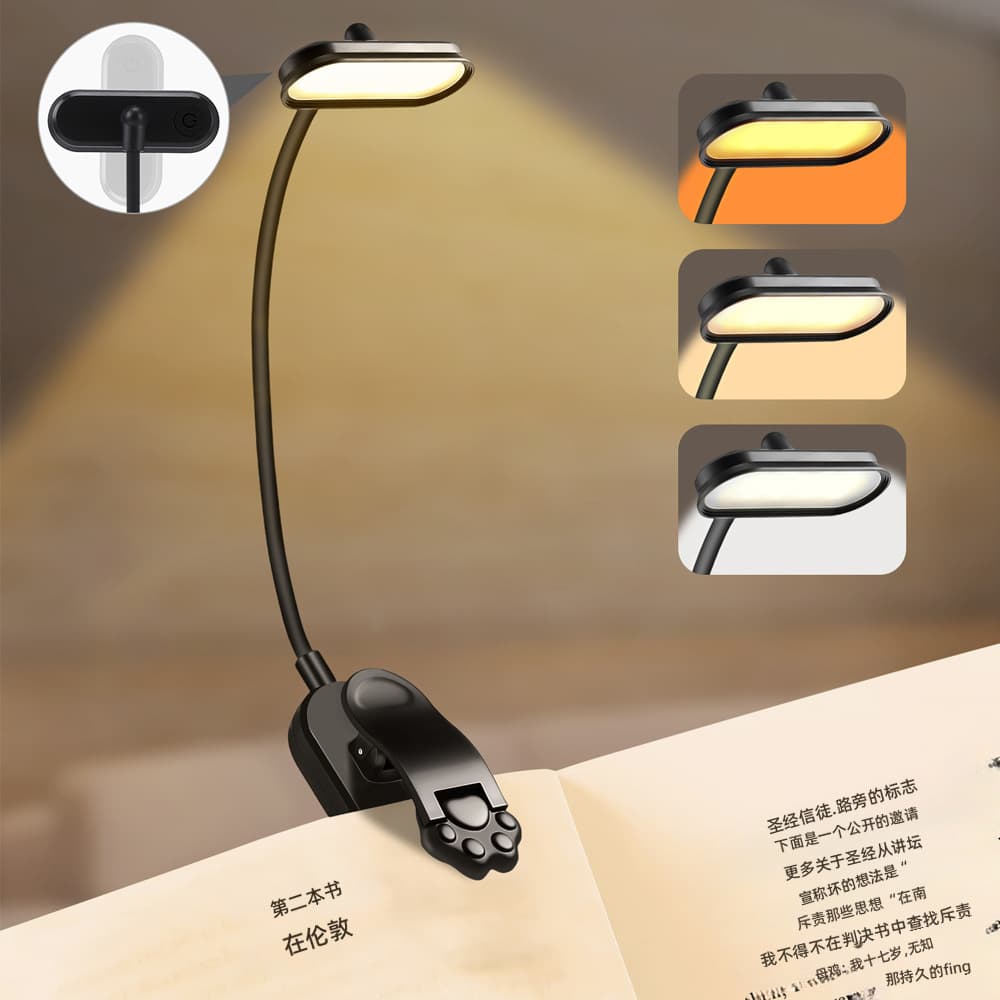 LED Clip Book Lamp Hose Foldable Reading Desk Lamp Learning Eye Protection Reading Night Light Three-Color Light Adjustment USB Charging