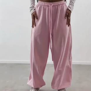 Women's Loose Thin Sweatpants with Elastic Waist and Drawstring, 2025 European and American High-Waist Cuffed Solid Casual Long Pants