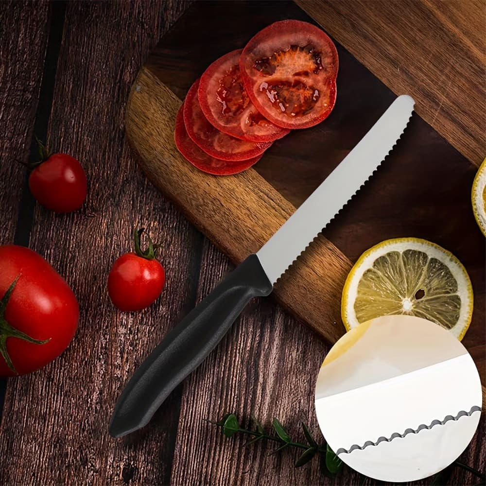 Cross-border Hot Selling Stainless Steel Western Kitchen Knife Bread Beef Steak Knife Amazon Tomato Plastic Handle Fruit Knife