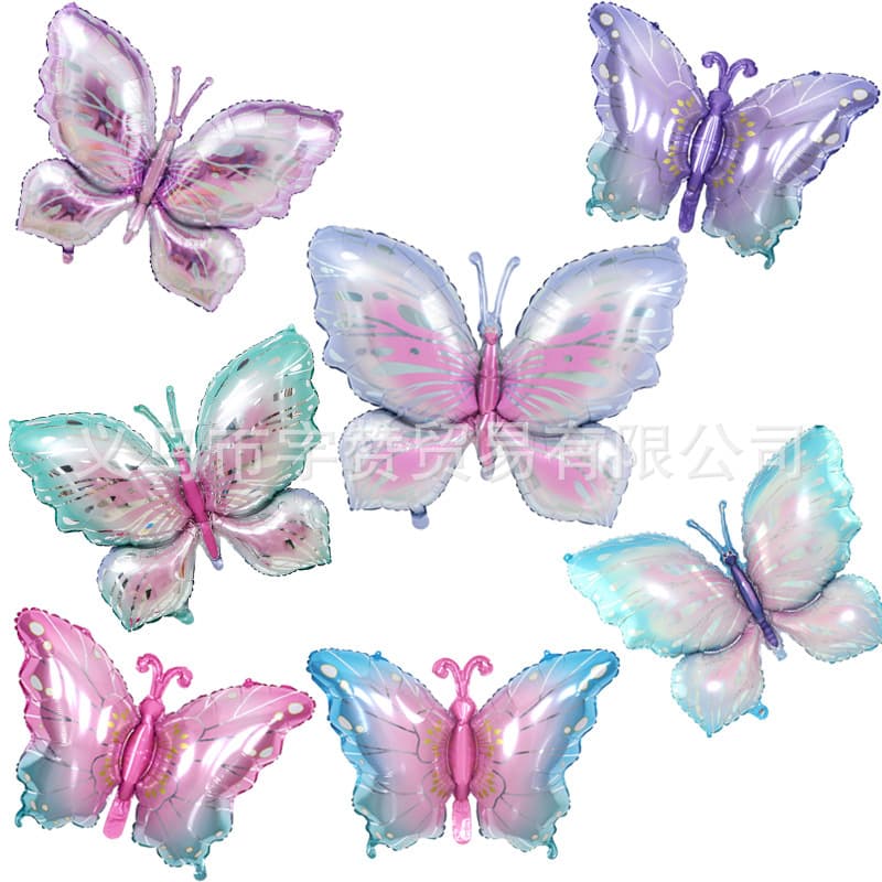 New Cross-Border Pink Heart & Butterfly Foil Balloons, Fairy Birthday Decoration Pink Blue Butterfly Balloons