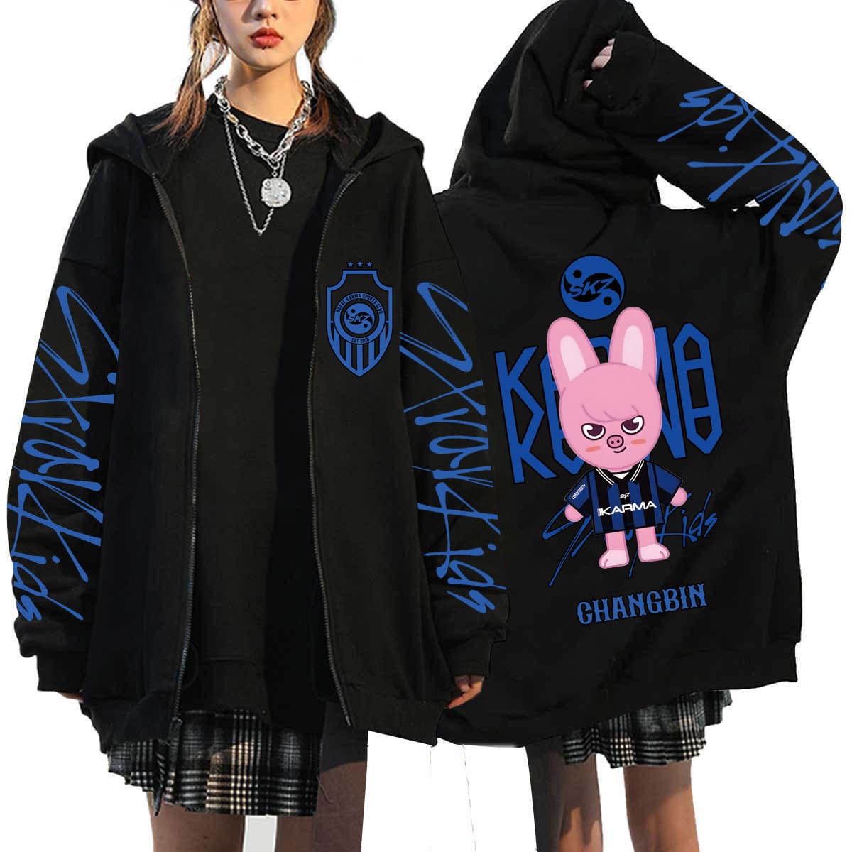 Stray Kids SKZ Comeback Merchandise Harajuku Print Hoodie Loose Zip-Up Hoodie