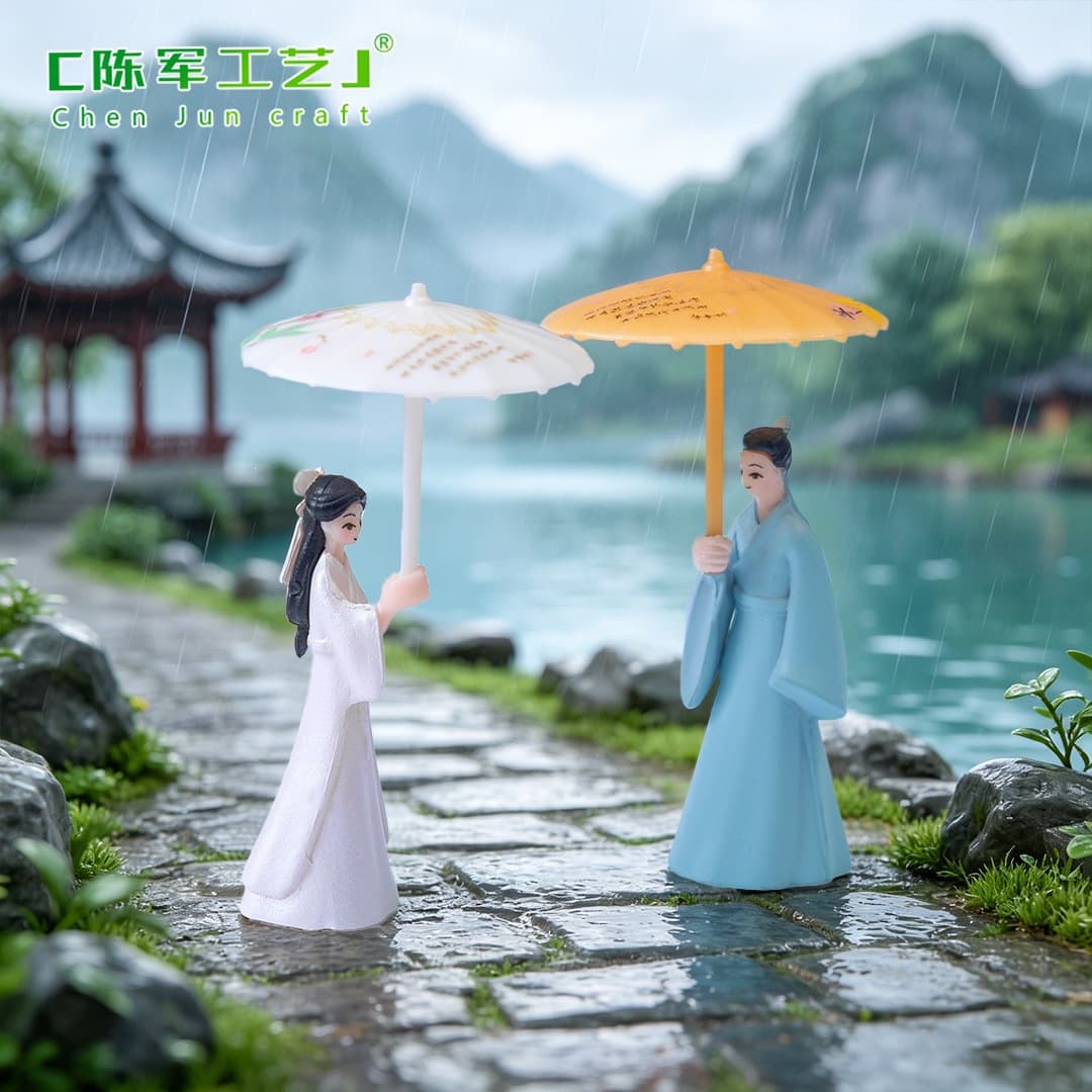 Miniature Creative Ancient Style Umbrella Couple Figurines, Garden Landscaping DIY Decoration Accessories, Mini Desktop Ornaments