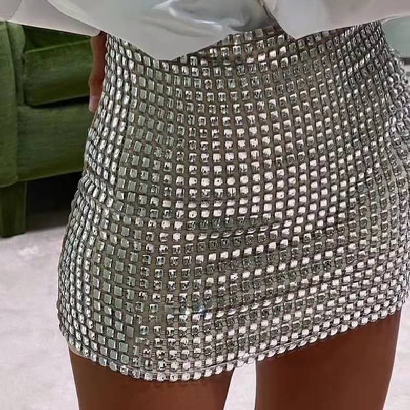 Sexy Women's Wholesale Solid Color Slim Fit Mesh Sequin Slight Stretch Bodycon Mini Skirt for Women Hot Style