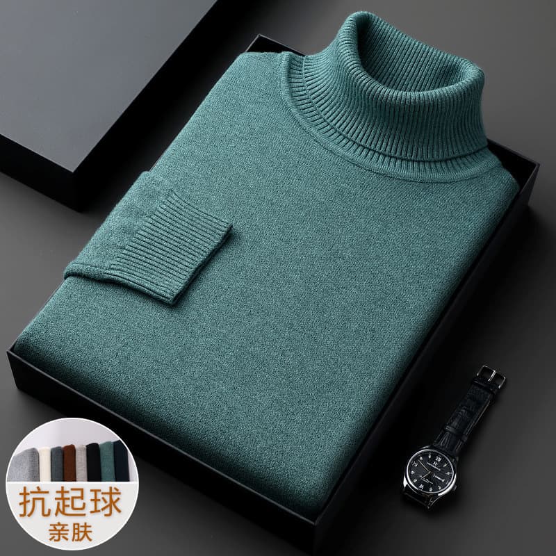 Winter new style sweater men's high collar solid color thickened loose casual versatile knitwear men's top drop shipping