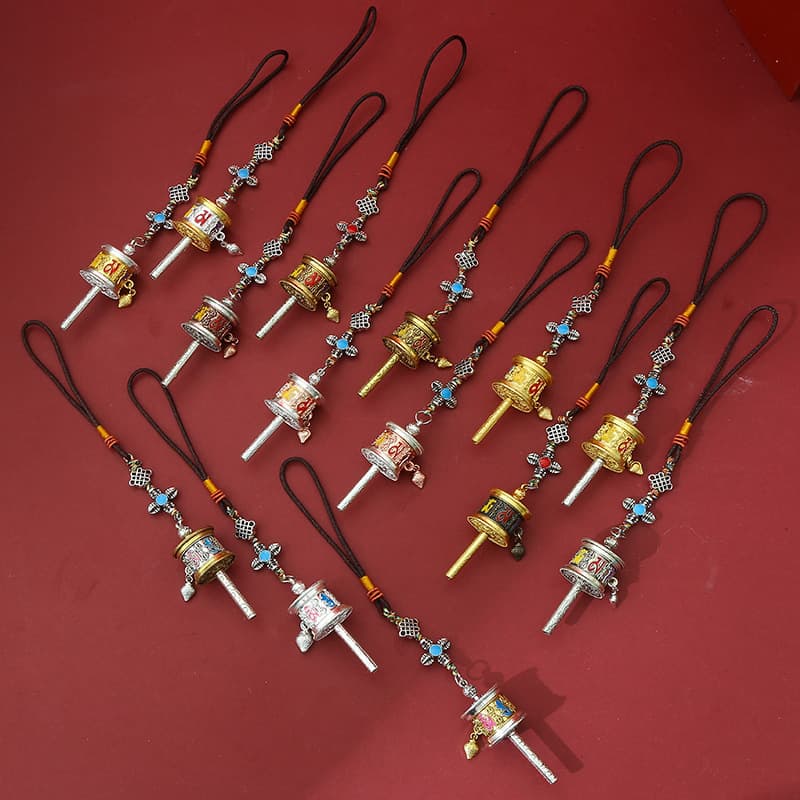 Prayer wheel with Six-Syllable Mantra, Tibetan ornament, retro ethnic-style pendant, vajra pestle, fashionable unisex keychain