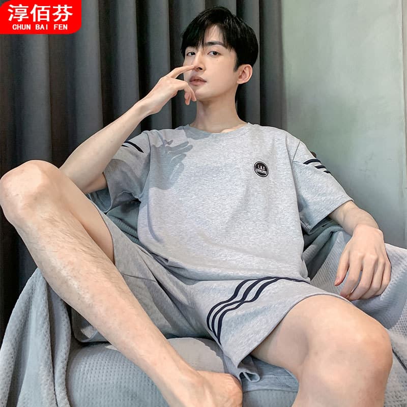 Custom Men's Pajamas Summer Short Sleeve Cotton Thin Men's Homewear Wear-Out Large Size
