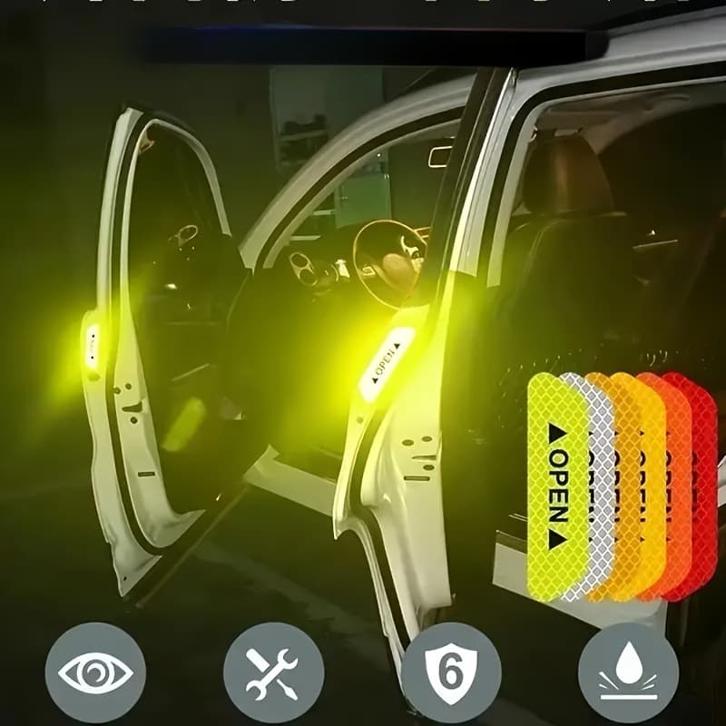 OPEN stickers for car doors, door opening warning stickers, door opening anti-collision stickers, safety warning reflective car stickers, 4 pieces