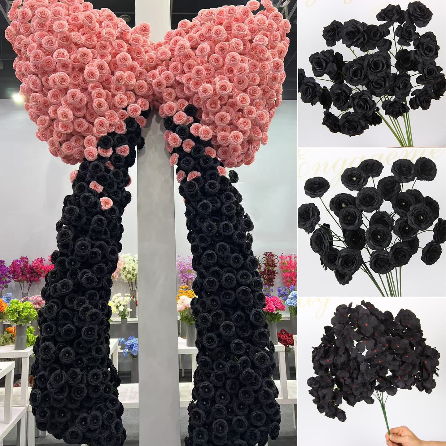 Black Artificial Flowers Wedding Silk Flowers Wedding Decoration Floral Materials Fake Flower Arrangement Rose Black Series Floral Art