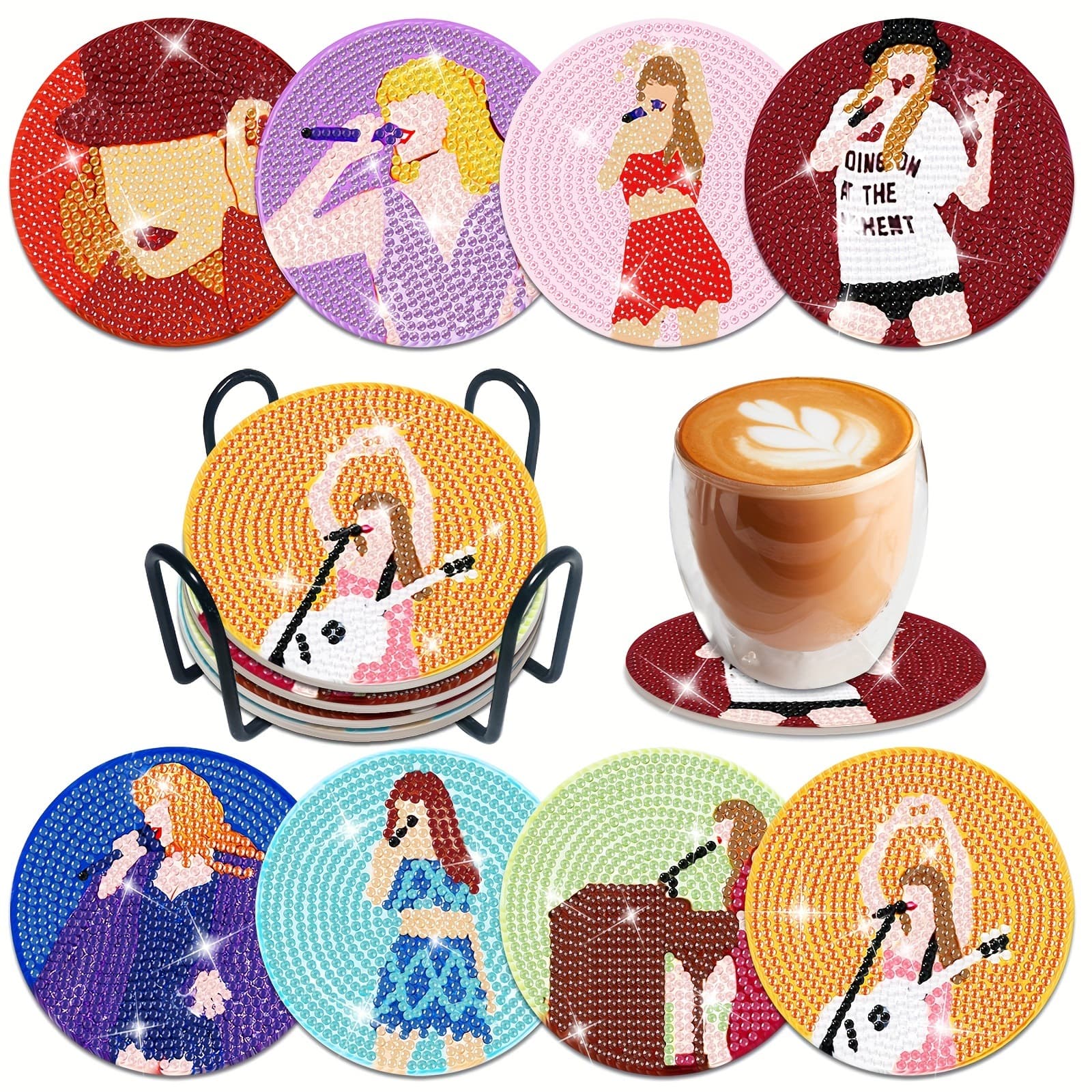 DIY Diamond Painting Coaster, Full Diamond Round Valentine's Day Heat Insulation Pad, Diamond Painting Coaster for Amazon