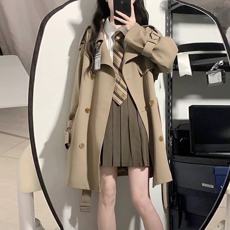 Petite Women's Trench Coat, New Spring/Autumn Style, Korean Style, Black, British Style, Mid-Length/Short Coat