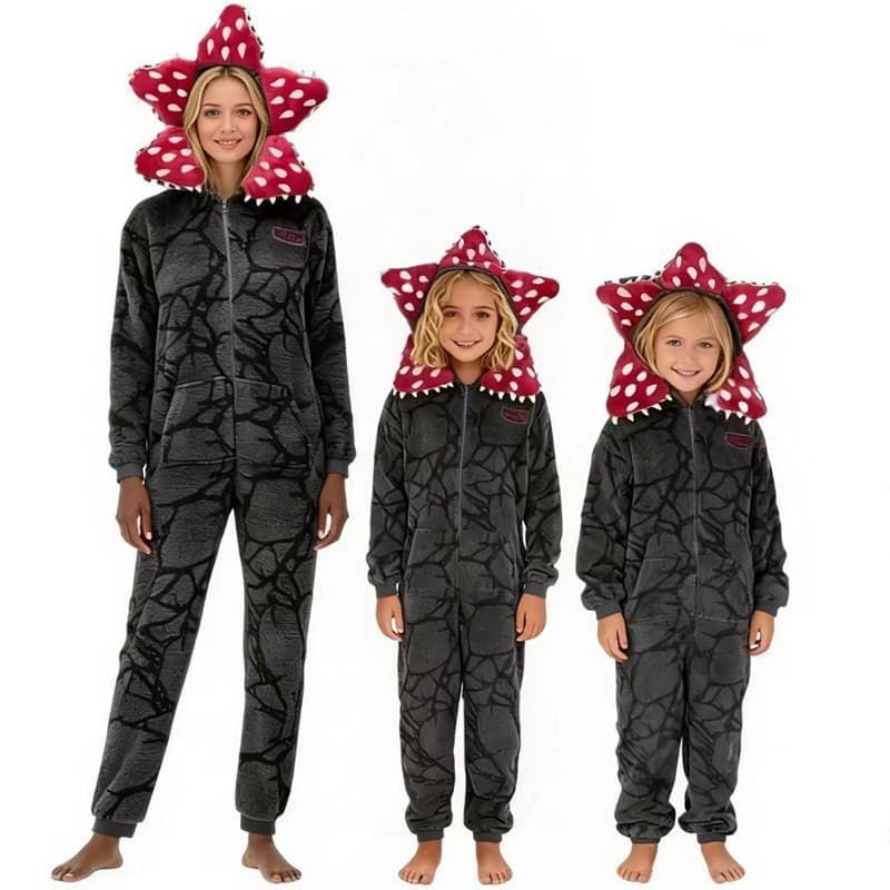 Stranger Things Demogorgon Onesie Pajamas Family Matching Flannel Thick Autumn Winter Loungewear for Men Women Kids Cartoon
