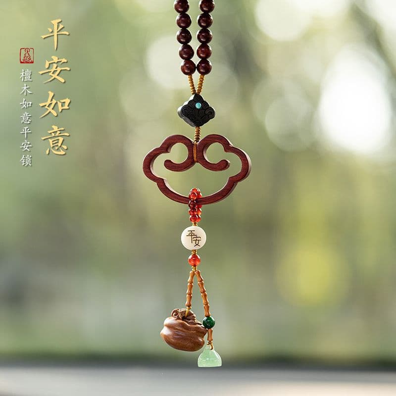 Car Hanging Wooden Lock Interior Rearview Mirror Decoration Chinese Style Unisex