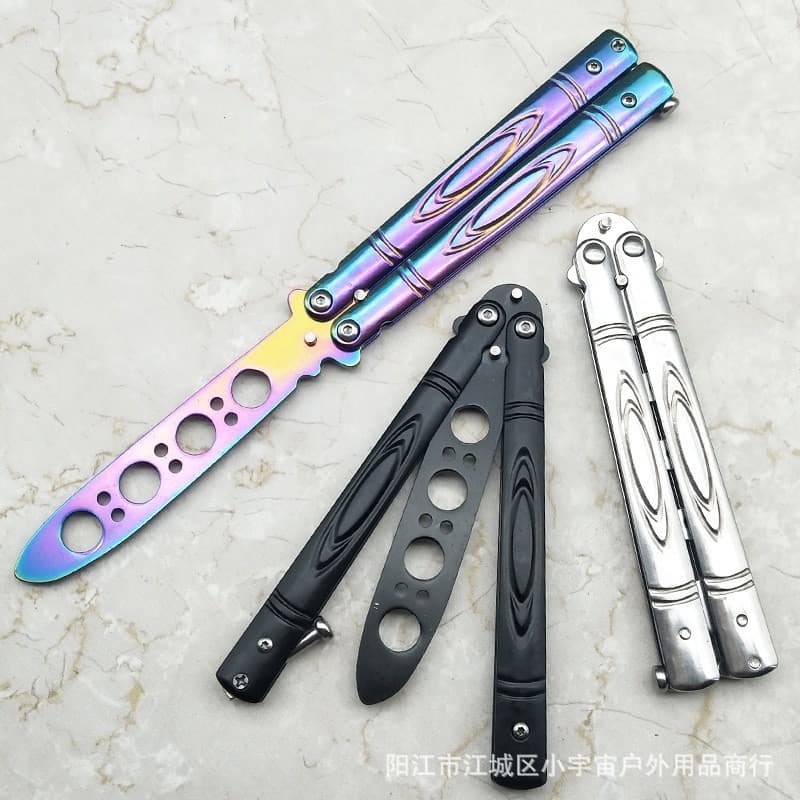 Butterfly knife practice knife stainless steel ornamental knife without edge portable reversible deformable throwing knife camping knife