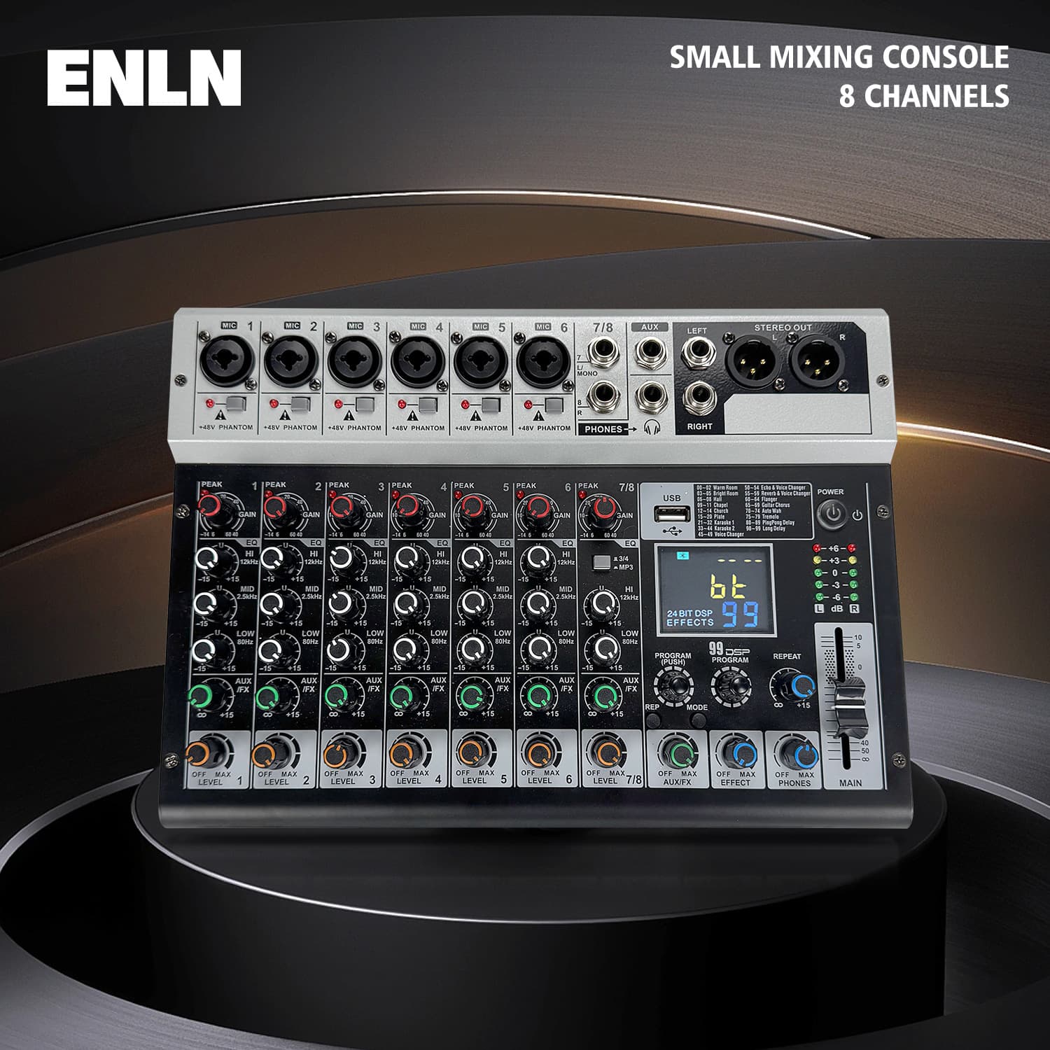 ENLN Home Karaoke USB Mixer J8 Live Streaming Sound Card Gaming Singing Audio Console Home Equipment