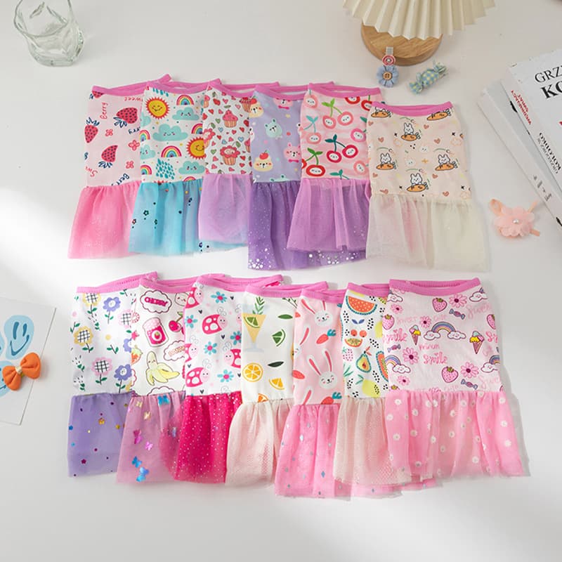 New Summer Ultra-Thin Cool Pet Clothing Dog Cat Cartoon Cute Pet Floral Princess Dress