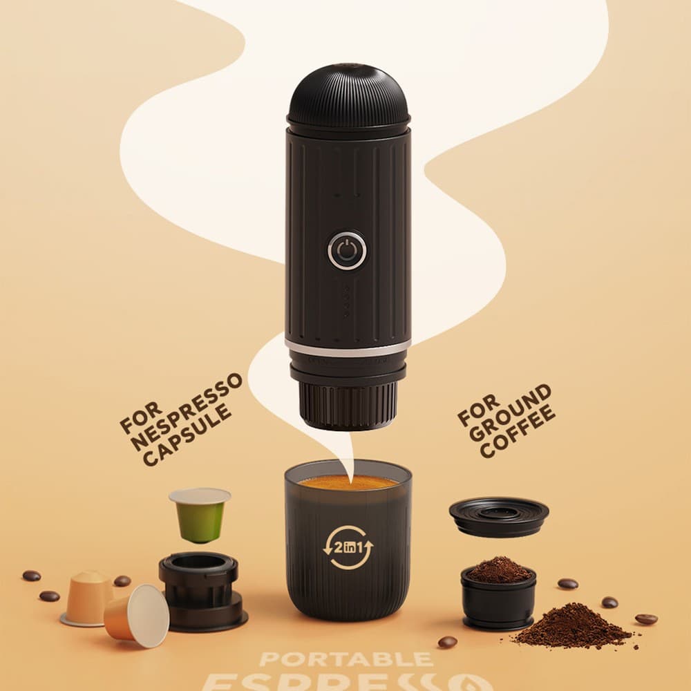 Portable Wireless Heating Coffee Machine Handheld Outdoor Capsule Coffee Maker Car Heating Capsule & Ground Coffee Dual-Use