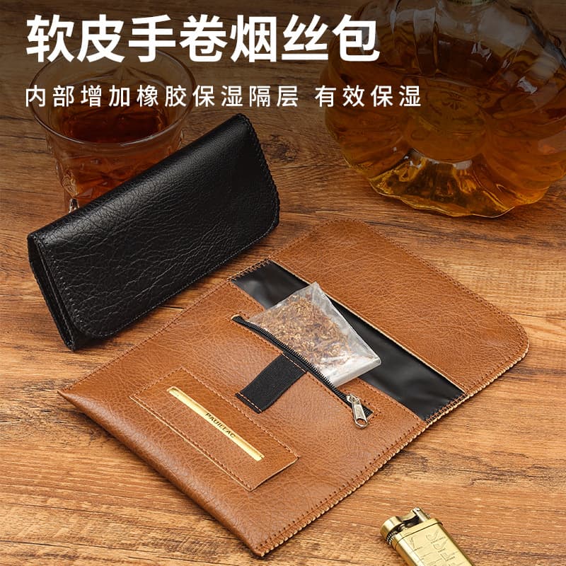 New Soft Leather Rolling Tobacco Pouch with Rolling Paper Slot, Herb Humidor, Handmade Rolling Kit