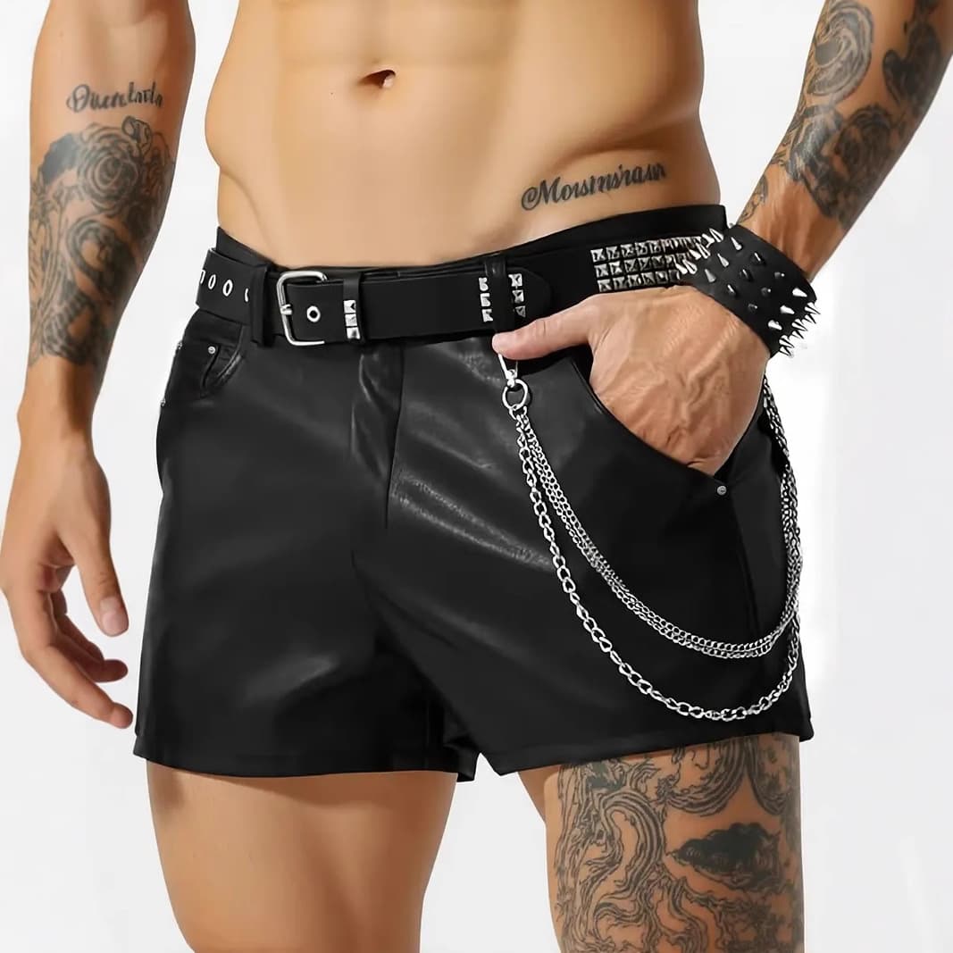 Men's PU Leather Shorts Summer Slim Fit Yesterday's Five-Point Pants European and American Sexy Fitness Shorts