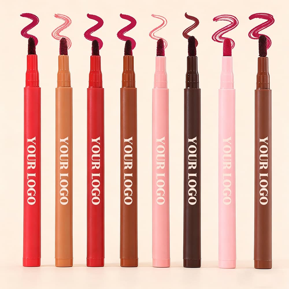 Cross-border Hot-Selling Dual-Ended Lip Brush Velvet Lip Liner Pencil Neutral No-Logo Waterproof Non-Stick Cup Lip Pencil Lipliner