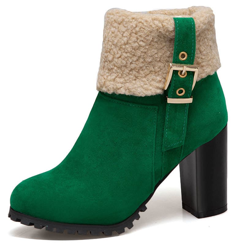 Women's Boots with Belt Buckle, Turned-Up Thick Heel, Large Size 40-50, Short Boots, Frosted European and American Style Export Cross-Border Women's Shoes