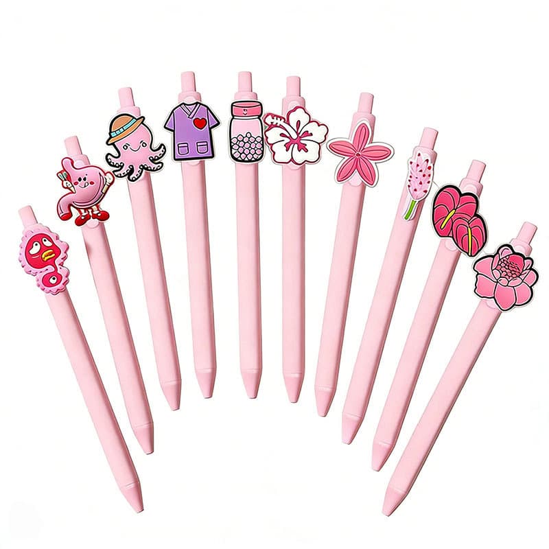 Pink Ballpoint Pen Spring Push Action Gel Pen Set Student Stationery Office Business Water-Based Signature Pen