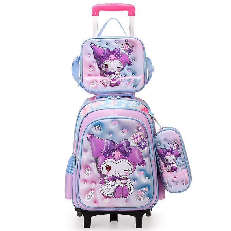 Factory Stock New Textured Leather Student Trolley Backpack for Grades 3-6, Kids Cartoon 3-Piece Set Shoulder Bag
