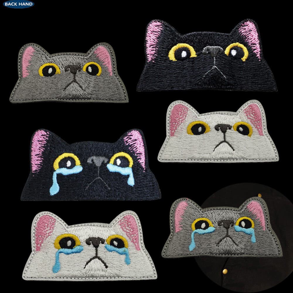 Haike Outdoor pink-eared black cat fabric patch badge embroidered patch cat hook-and-loop patch clothing backpack patch