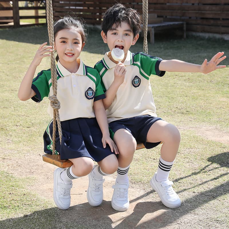 Elementary school uniforms, summer class uniforms, sports style kindergarten uniforms, children's short-sleeved pure cotton college style uniforms