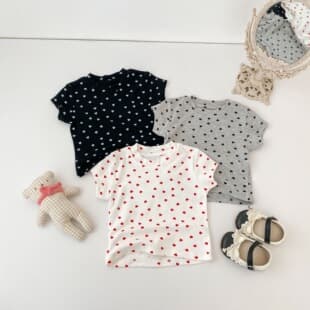 Baby Summer Soft Basic T-Shirt for Baby Girls, Three Colors Available Heart Print Round Neck Short Sleeve Base Tee Top