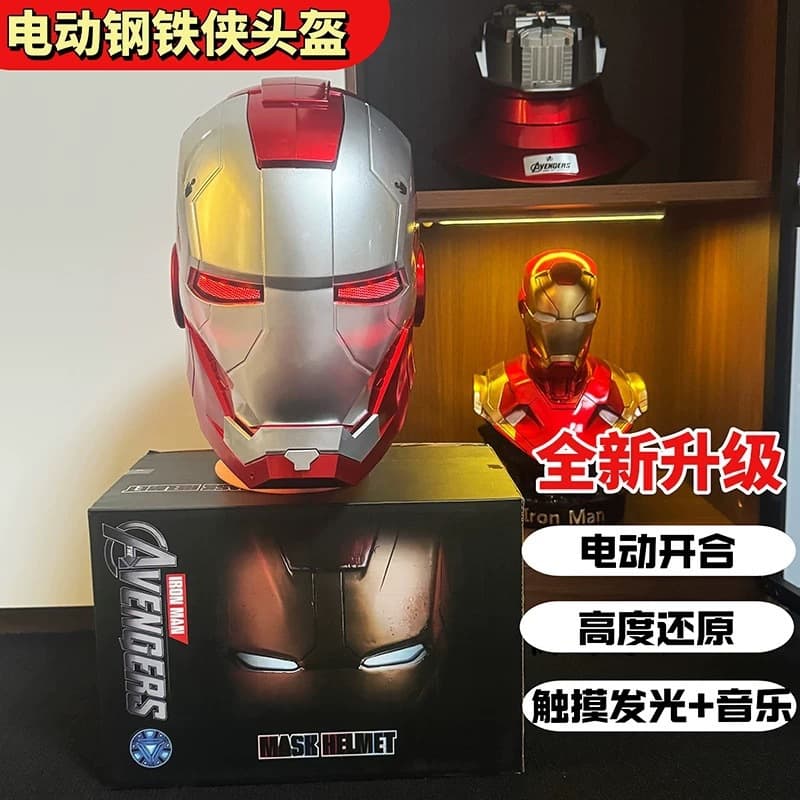 Iron Man Helmet Mk5 Jarvis Helmet Luminous Manual Opening and Closing Wearable Cool Kidsren's Cos Mask Toy