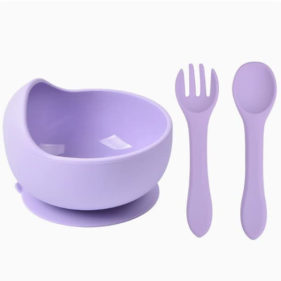 In Stock Kids Silicone Bowl Creative Simple Baby Food Training Bowl 3-Piece Set Silicone Bowl Spoon Fork
