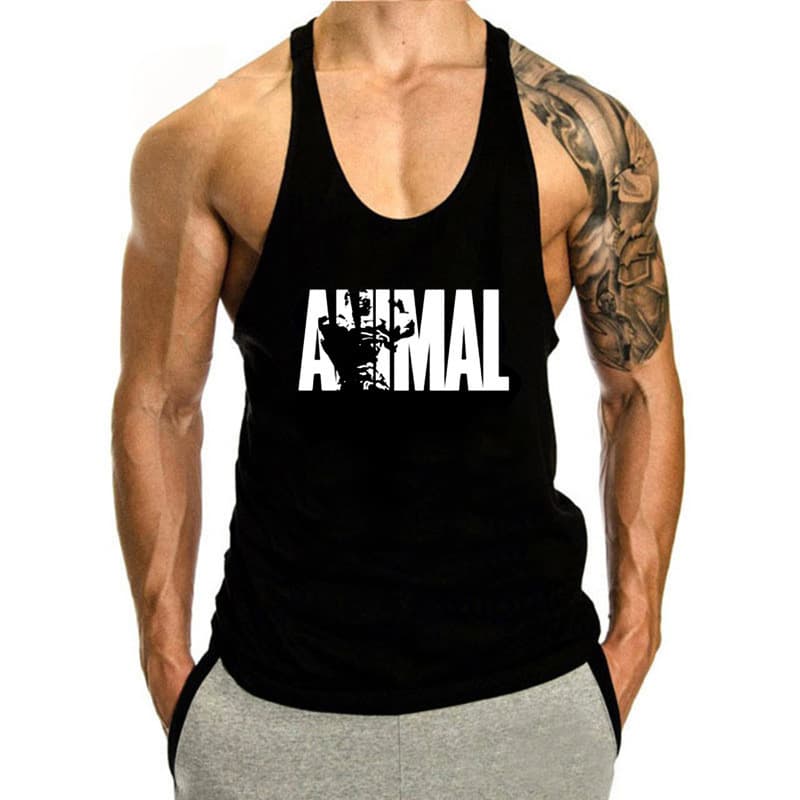 AliExpress Loose Fit Gym Workout Vest for Men, Muscle Fit Tank Top with Letter Print, Trendy Cotton Bodybuilding Vest