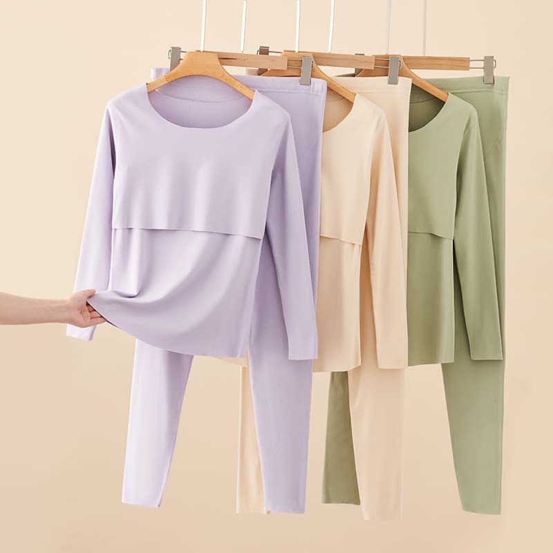Maternity Thermal Underwear Set for Fall/Winter - Nursing Sleepwear for Postpartum